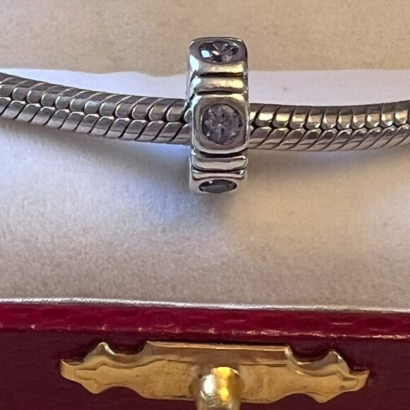 Pandora RETIRED pink CZ Trinity Spacer .925 Sterling Silver Charm - Picture 3 of 7